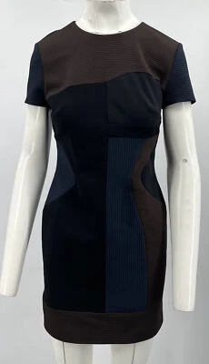 Vestido Versace Azul Marino/Negro Manga Corta Texturizado Geométrico Talla 42 Foto 1 de 4