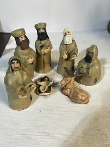 Folk Art 7pc Nativity Scene Clay Pottery Jesus Hand Made Painted - Picture 1 of 16