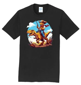 NEW Infusion Lifestyle Cowboy Dinosaur Black Graphic T-Shirt Sizes S-4XL - Picture 1 of 3