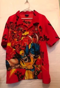 Vintage Marvel Comics X-Men 2002 All Over Graphic Hawaiian Shirt Size Medium Y2K - Foto 1 di 6