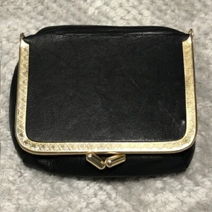Gaby Castillon Framed Black Leather Vintage Kisslock Lipstick Case Coin Purse - Picture 1 of 9