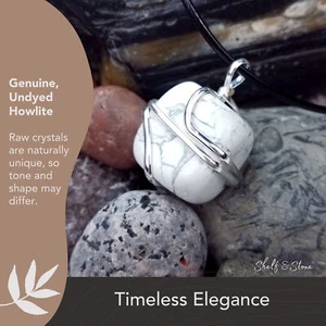 Howlite Necklace - Wire Wrapped Crystal Pendant with Cord - Picture 1 of 10