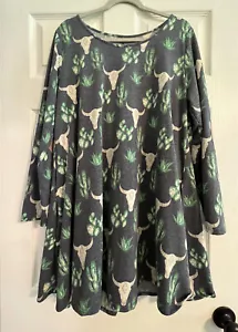 Texas Long Horn & Cactus Womens 3x Blue Dress Tunic Top Patch Elbows Pockets - Picture 1 of 7