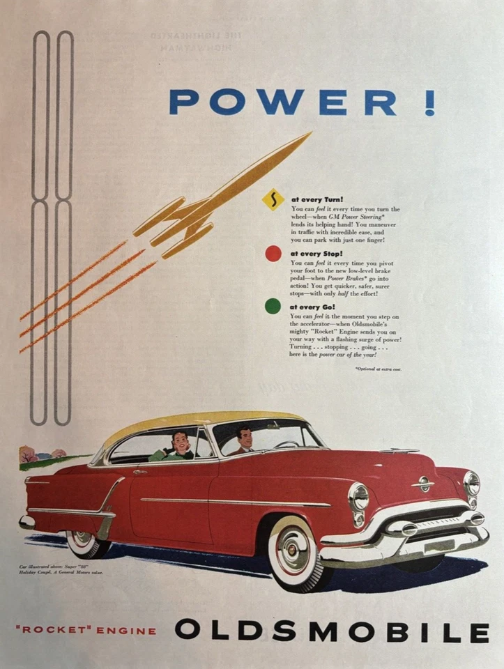 1953 Oldsmobile Rocket Super 88 Automobile Power Engine GM Red VTG Print Ad - Image 1 of 1
