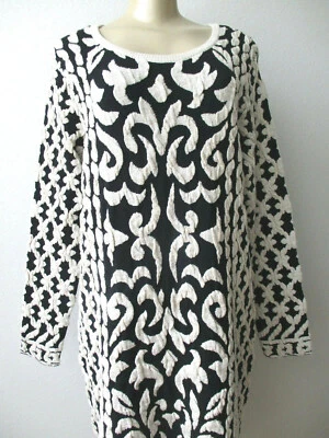 Vestido Suéter INC International Concepts Negro Dorado Geométrico Manga Larga M Foto 1 de 4