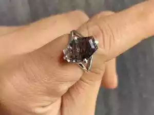 Handmade Black Rutilated Quartz Sterling Silver Band Ring Handmade Gemstone Ring - Picture 1 of 6