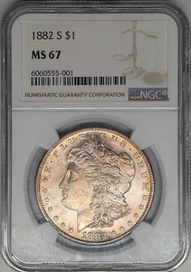 1882 S MS67 NGC Morgan Gold toned obverse - Picture 1 of 2