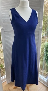 Laura Ashley Dark Blue Linen Fit & Flared Sleeveless Sun Dress Size 10 - Picture 1 of 8