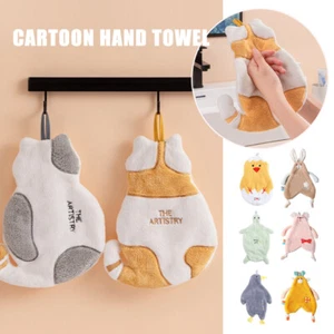 Kids Nursery Hand Towel Soft Plush Cartoon Animal Hanging Bathing Towel Kitchen - Picture 1 of 24