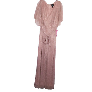 Adrianna Papell Women's Rose Gold Pink Flutter Sleeve Surplice Jumpsuit 18 NWT