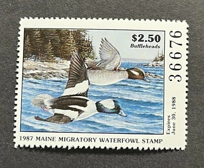 WTDstamps - 1987 MAINE - State Duck Stamp - Lot1 - Mint OG NH  - Image 1 of 2