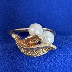 10k Gold Leaves and Pearls Ring Size 6.5 Womens 3.8 Grams - Picture 1 of 12