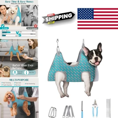 Dog Grooming Hammock Harness for Small Dogs Coral Blue Mesh Comfortable Design - Image 1 of 4