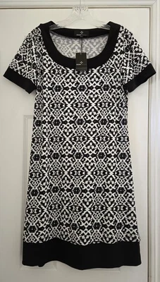 NEW Ronni Nicole Sheath Dress Women 8 Black Ivory Short Sleeve Above Knee - Image 1 of 4