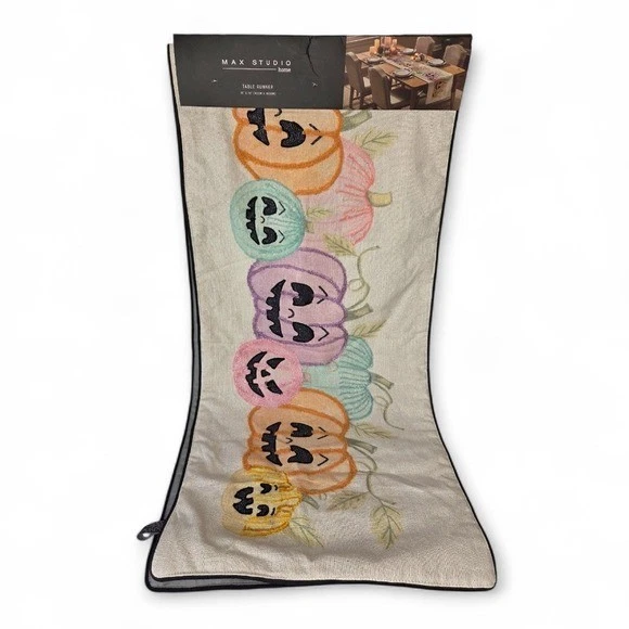 Max Studio Colorful Pastel Pumpkin Table Runner Halloween Decor - Image 1 of 4