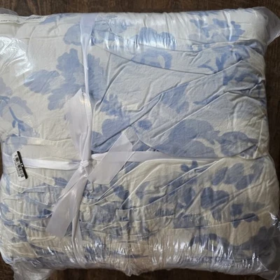 POTTERY BARN Loveshackfancy GARDEN DAMASK SMOCKED Twin XL QUILT  Blue/IVORY - Image 1 of 3