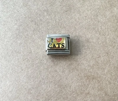 I Love Cats Corazón Dorado Italiano Dije Modular Eslabón Acero Inoxidable Esmalte Foto 1 de 3