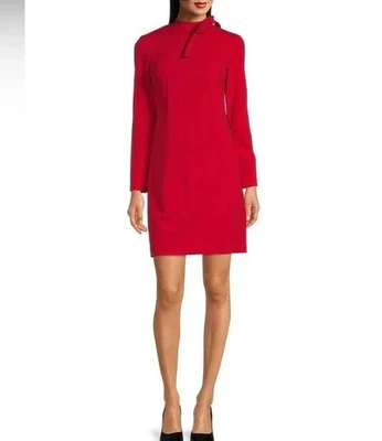 Calvin Klein Red Mock Neck Bow Long Sleeve Sheath Dress Size 10 - Image 1 of 4