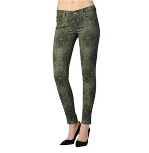 Jeans Paige Verdugo ultra skinny stampa paisley taglia 25 verde/blu denim elasticizzato - Foto 1 di 9