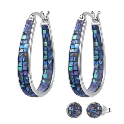 Pendientes de aro ovalados enchapados en rodio, carcasa de adentro hacia afuera, joyería de moda para mujer... Foto 1 de 4