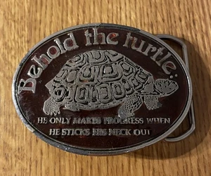 Hebilla de cinturón vintage de metal Behold The Turtle estilo 1979 - Imagen 1 de 5