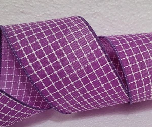 5 YARDS LILAC WITH WHITE GRID WIRED EDGE RIBBON X 2 1/2" WIDE BOWS DECOR PKGS - Picture 1 of 3
