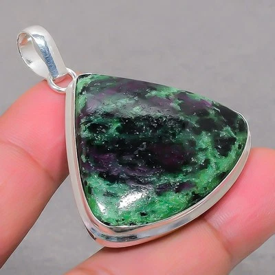 Colgante Joyería Regalo Étnico Moda Hecho a Mano Piedras Preciosas Zoisita Rubí 2" SR 2523 Foto 1 de 4