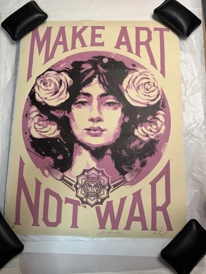 Make Art Not War Cream Painting Obey Giant Shepard Fairey Signed Numbered XX/150 - image 1 of 4