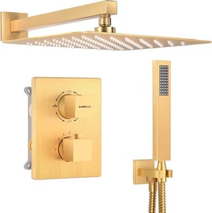 Gabrylly Thermostat Regenduschkopf mit Handbrausesystem Gebürstet Gold - Bild 1 von 9