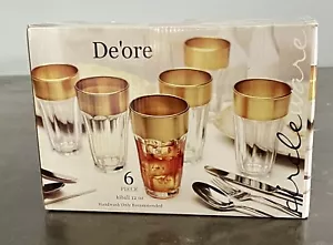 Beautiful Circle Ware De’ore Gold Trim Drinking Glasses Set Of 6, New In Box - Picture 1 of 6