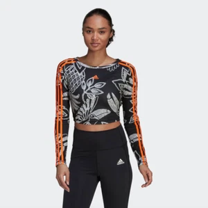 adidas FARM Rio Women Black Print Crop Long Sleeve Shirt Size XS NWT 50$ - Picture 1 of 8