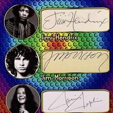 JIMI HENDRIX / JIM MORRISON / JANIS JOPLIN AUTOGRAPH CARD / ICONIC INK