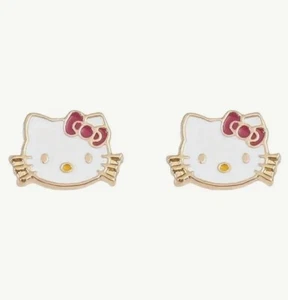 Earrings Hello Kitty Stud Earrings Gold White face - Picture 1 of 3