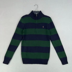 Polo Ralph Lauren Sweater Kids XL Green Blue 1/4 Zip Pullover Preppy Layer Boys - Picture 1 of 12