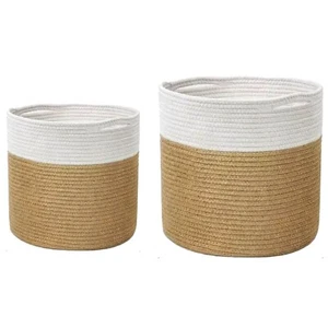 2er Set handgefertigter Seilkorb 20 und 25cm Blumentopf Tasche Wäschekorb #01 - Photo 1 sur 6