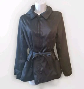 Vntg CS Signature Jacket Womens Small Removable Hood Black Satin Made in Ukraine - Picture 1 of 11