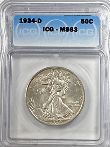 1934-D Walking Liberty Half Dollar : ICG MS63 - Picture 1 of 4
