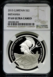 2015 Great Britain Two Pound 1 oz Silver Britannia NGC PF 69 Ultra Cameo CC543 - Picture 1 of 4
