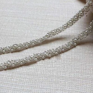 1Yard Pearl Beaded Trim Bridal Lace Ribbon for DIY Craft Sewing Bridal Dress - Picture 1 of 4