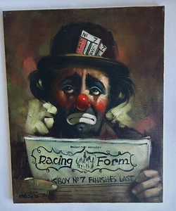Chuck Oberstein California Artist Original Gambling Clown Oil Painting Signed - Picture 1 of 5