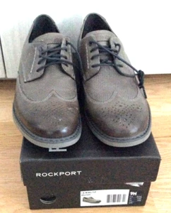 NWB Rockport Grey Leather Wingtip Oxford Shock Absorbing Mens Dress Shoes 9M - Picture 1 of 12