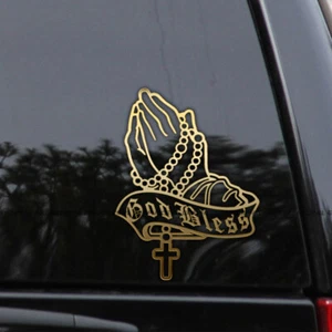 God Bless Praying Hands Christian Prayer Vinyl Decal Sticker - Picture 1 of 2