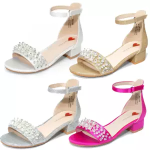 Girls Sandals Low Heel Ankle Strap Wedding Party Shoes for Little Kid/Big Kid - Picture 1 of 27