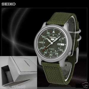SEIKO 5+BOX SNK805K2 AUTOMATIC military WATCH (CAL.7S26C) Green face nylon strap - Picture 1 of 7