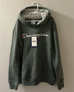 Champion Logo Hoodie Pullover Sweatshirt Forest Green Boys Size Medium 10/12 NWT - Picture 1 of 9