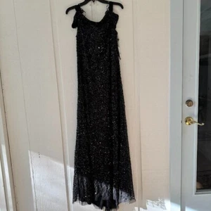 ADRIANNA PAPELL Beaded Off The Shoulder Gown (size 14) Black Some Stretch - Picture 1 of 8