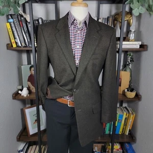 Club Room Men's Tweed Sport Coat Two Button Brown Herringbone Wool Cashmere 42L - Picture 1 of 20