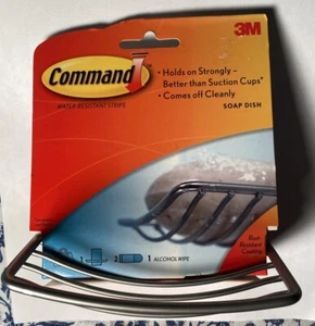 3M Soap Dish - Nickel Metal, Curved, Command Strip Mounted Soap Dish NEW - Picture 1 of 9