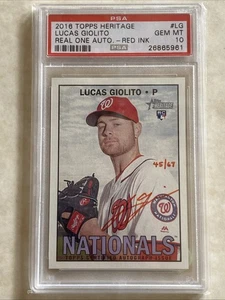 2016 Topps Heritage Lucas Giolito Real One Auto RED INK /67 RC Rookie PSA 10 - Picture 1 of 2