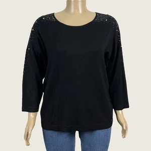 Calvin Klein Black Beaded Studded 3/4 Drop Sleeve Knit Pullover Sweater Size XL - Picture 1 of 8